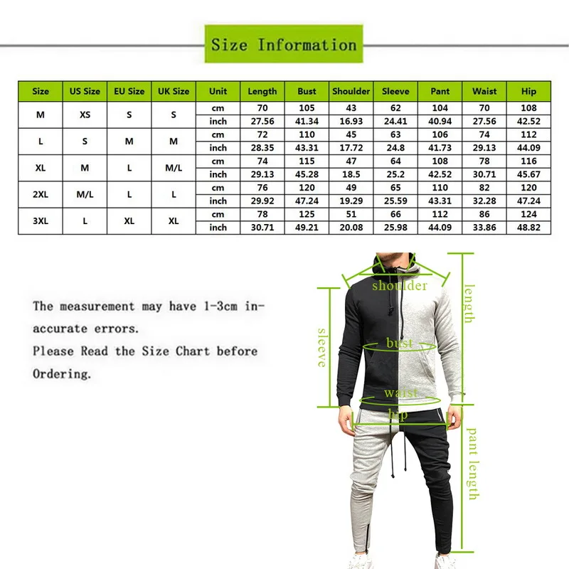 

Nice Pop 2 Pieces Patchwork Tracksuit Sets Men Sportwear Autumn Winter Sets Hooded Sweatshirt +Sweatpants 2 Pcs Workout Sets