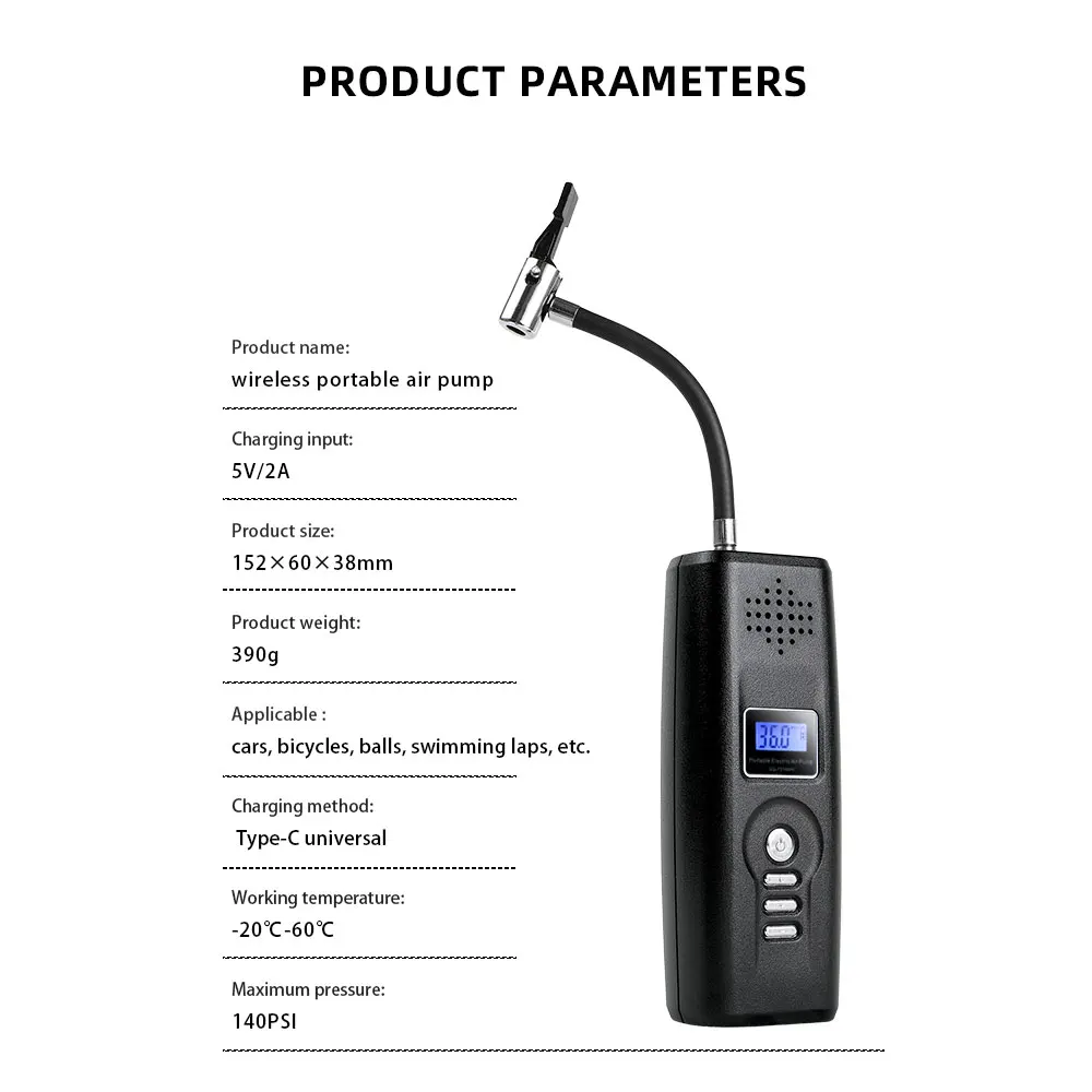 

Wireless Recharge Air Pump with Power Bank Flashlight Monitor Tire Pressure Mini Air Compressor for Ball Car Bike Tire Inflated