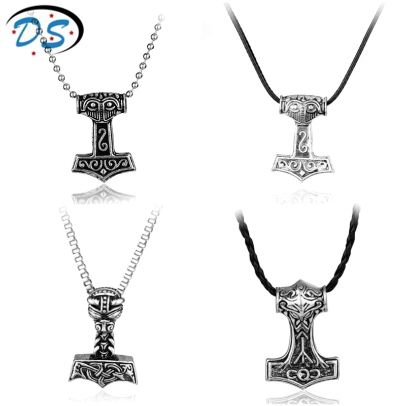 

Retro Viking Pendant Necklace Thor's Hammer Mjolnir Vintage Punk Neck Chain for Men Scandinavian Rune Amulet Gothic Necklace