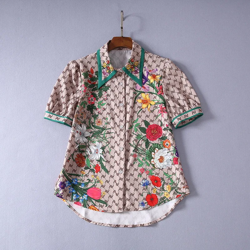 

New European and American women's dresses for spring 2020 Short sleeve lapel print shirt Pleated skirt Fashion suits