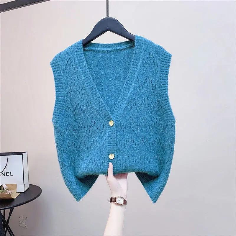 

2021 spring and autumn new Korean version of wild vest sleeveless V-neck sweater wild single-breasted knitted cardigan casual