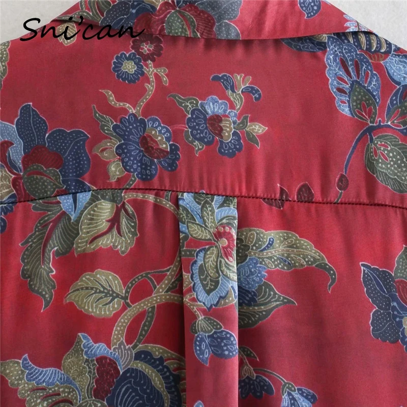 

Snican Red Paisley Print Satin Silk Feeling Shirts Vintage Office Ladies Blouse Za Women Tops Chemisier Femme Spring Blusas 2021