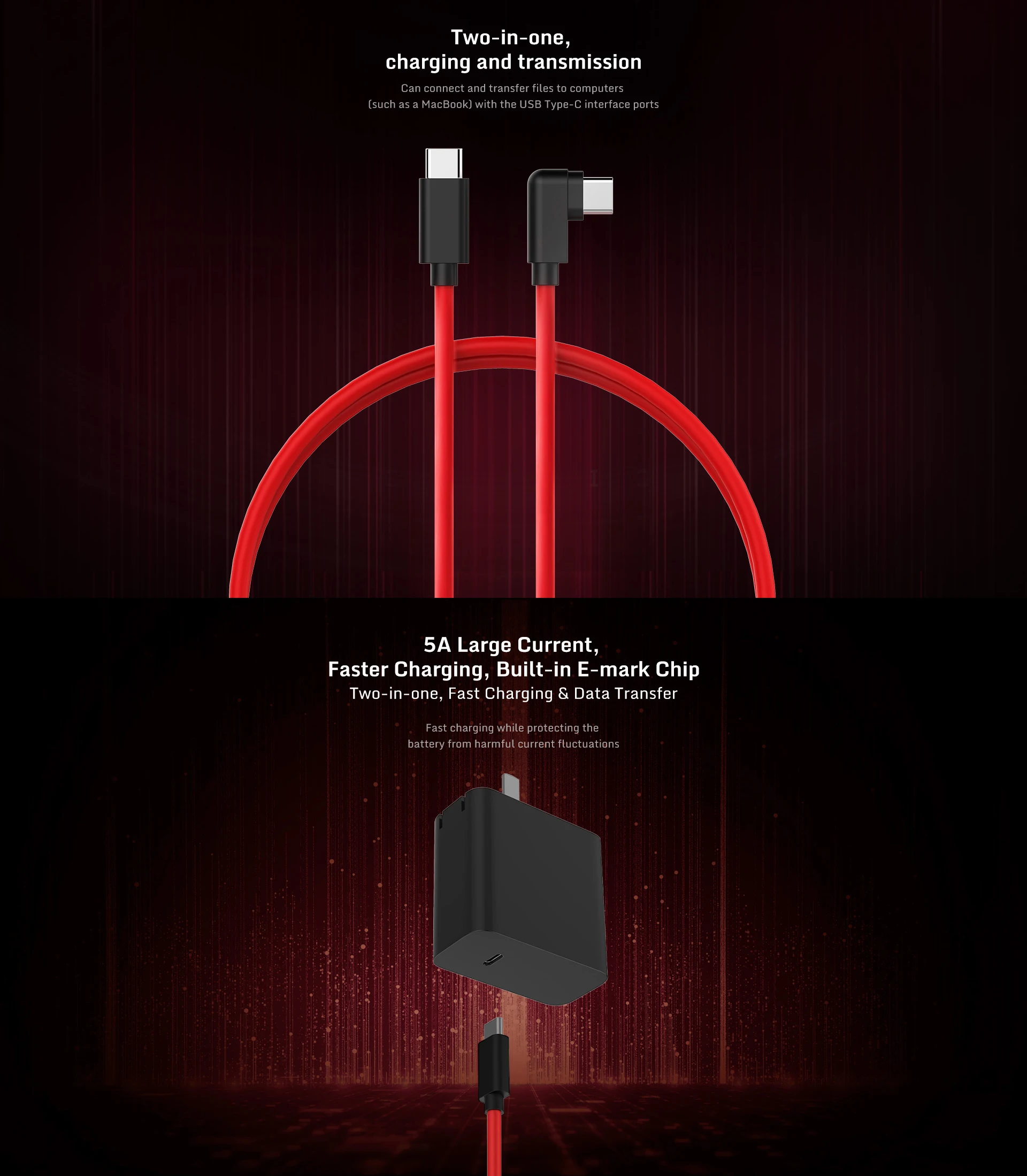 

Original For Nubia Red magic 5G 55W PD Quick Charger ACC For Redmagic 5G Output 55W Nubia Charger Type-C to Type-C 5A Cable
