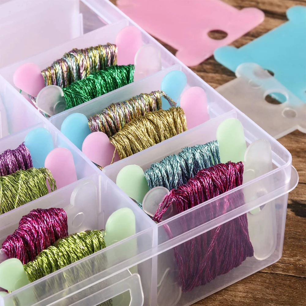 

5pcs Plastic Floss Bobbins Embroidery Thread Cards Cross Stitch Bobbin Thread Organizer &1Pc Bobbin Rings DIY Sewing Supplies