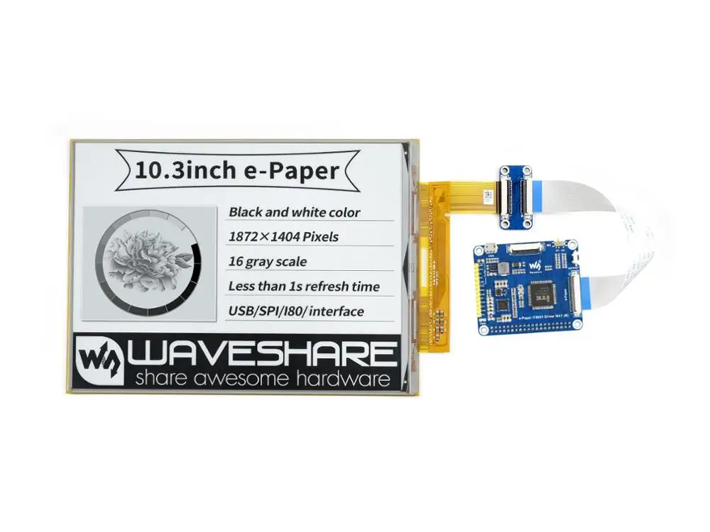 

Waveshare 10.3inch flexible E-Ink display HAT for Raspberry Pi, IT8951 controller,1872*1404 resolution,supports partial refresh