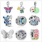 Новинка 2022, модный браслет с бабочками, цветами, птицами, искусственными элементами, подходят для Pandora, серебро 925 пробы, оригинальный браслет для женщин, ювелирные изделия, подарок