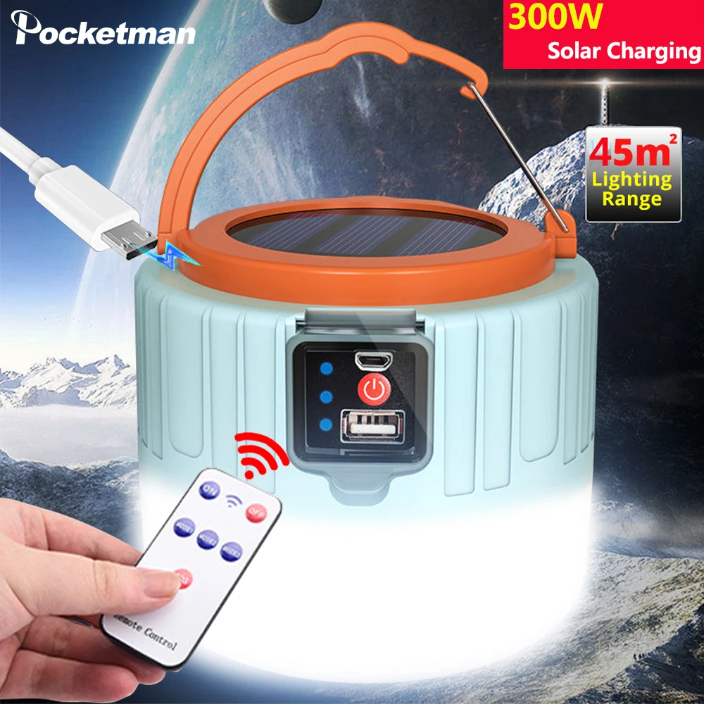 

Portable Lanterns 300W USB/Solar Charging Light Night Market Lamp Energy-saving Bulb Outdoor Camping Power Outage Emergency Lamp