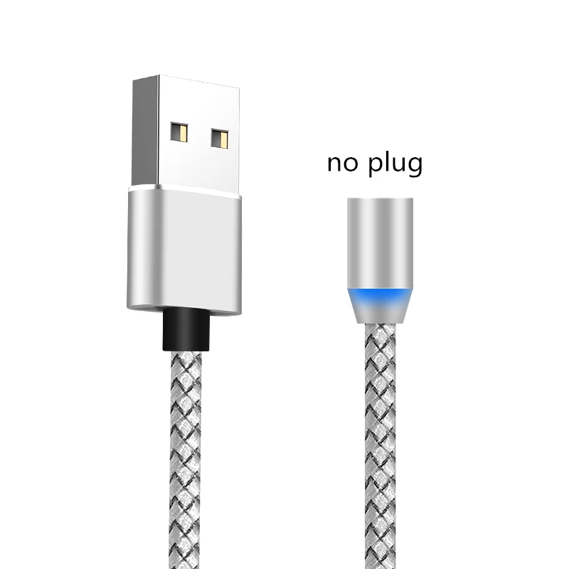 1 м 2 м 2.4A Магнитный USB кабель Micro usb type C кабель со светодиодной подсветкой Магнит USB лента C Шнур для iPhone samsung Xiaomi Кабель зарядного устройства - Цвет: Silver Cable no Plug