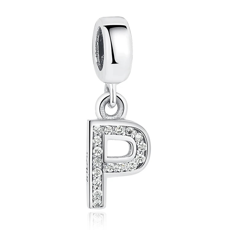 PY1154-P От A до Z, 925 пробы, серебряные бусины Alphabe, талисманы, подходят для браслетов и ожерелий Pandora, чистый кубический циркон, женские свадебные ювелирные изделия, подарок - Цвет: PY1154-P