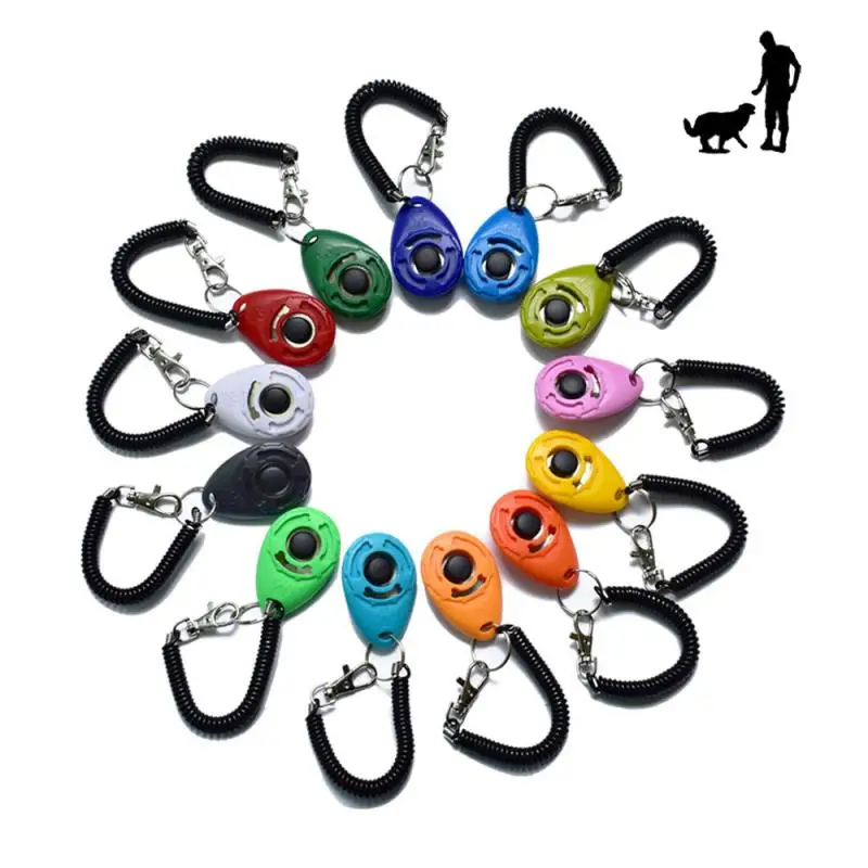 

Pet Cat Dog Training Clicker Plastic New Dogs Click Trainer Aid Too Adjustable Wrist Strap Sound Key Chain dog whistle
