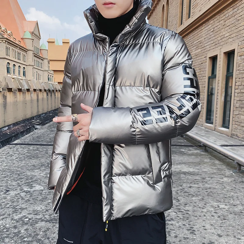 Новая зимняя куртка мужская повседневная с воротником-стойкой Глянцевая Толстая