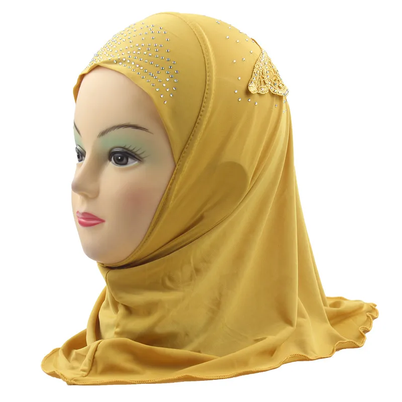 Yellow Girls Hijab Kids Muslim Beautiful Embroidery Hijab Islamic Fashion Scarf Shawls Flower Pattern about 45cm - Цвет: Yellow