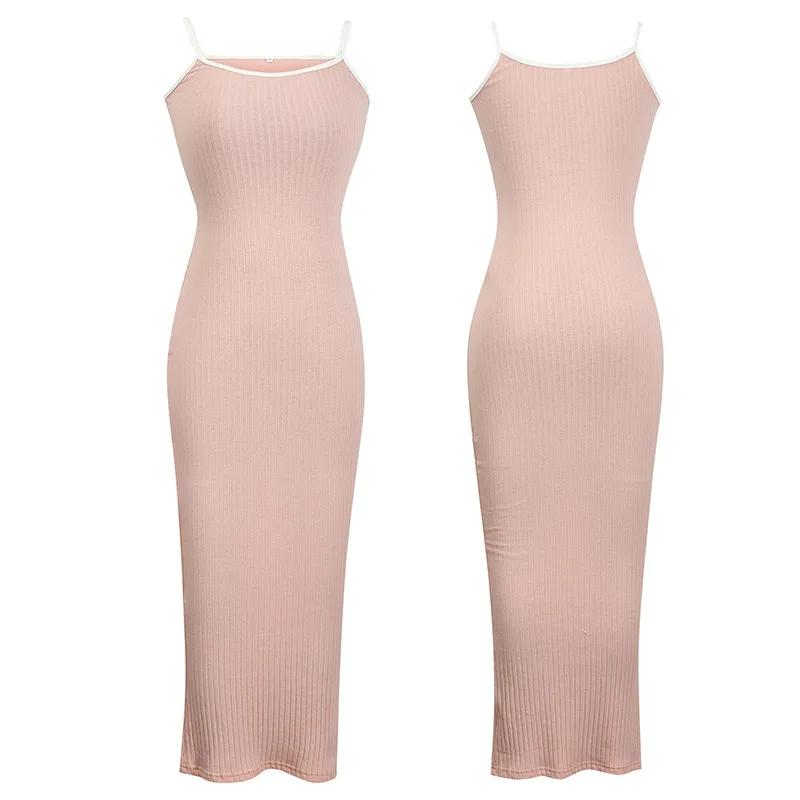 

2021 Summer New Slim Dresses Women Vacation Solid Color Dress for Famale V-neck Sleeveless Woman Party Fashionable Dress Ladies