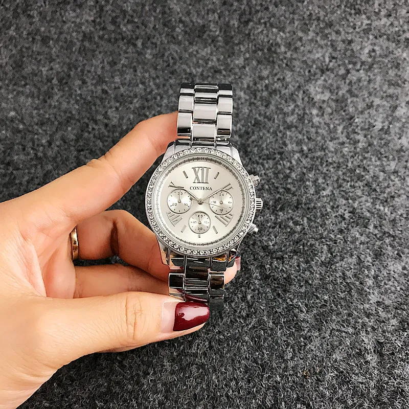 Женские наручные часы CONTENA роскошные цвета розового золота с браслетом модные