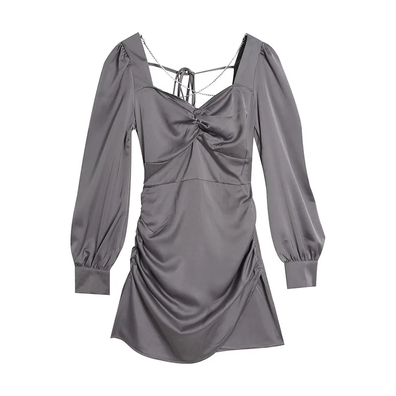 

2021 Autumn Winter New Temperament Thin Bag Hip Dress Tight Bottoming Bubble Sleeve V-neck Sexy Dress C070