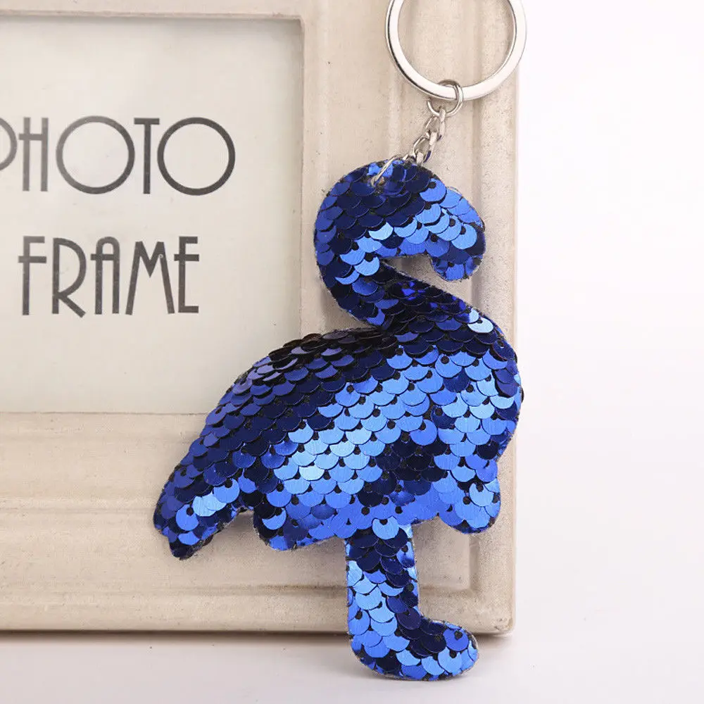 blue Flamingo Блестящее блестящее кольцо для ключей с русалочкой и единорогом, подвесная Елочная игрушка с сердечком, мягкий брелок для ключей, сумка для автомобиля, подвесной брелок - Цвет: blue Flamingo