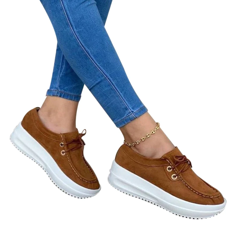 New Lady Sneakers Shoes Breathable Women Thick Bottom Lace Up Non Slip Casual For Spring Fall Zapatillas Mujer 2024