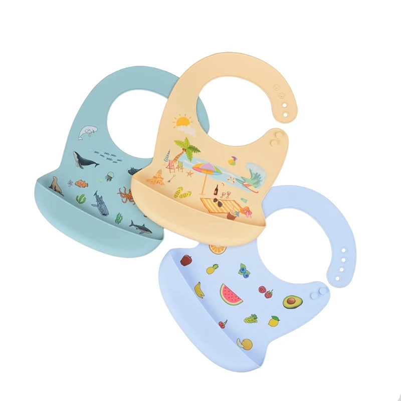 

Baby Cartoon Waterproof Bibs Food Grade Silicone Newborn Feeding Food Catcher with Pocket Adjustable Apron hot