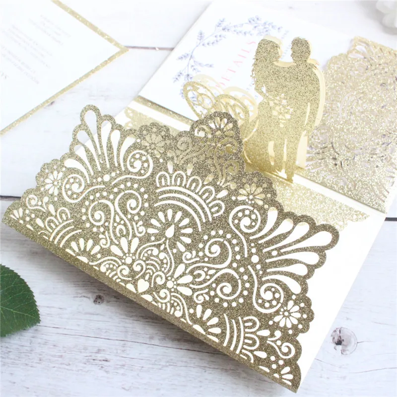Роскошные 3D всплывающие Пригласительные открытки Блестящий золотистый