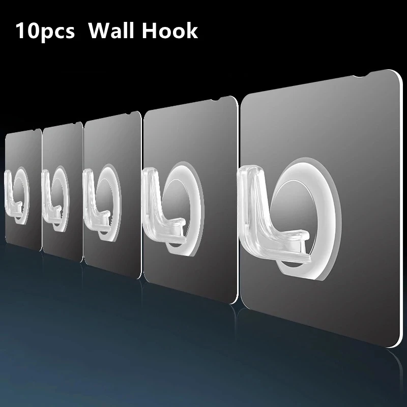 

10pcs Transparent Wall Hook Strong Self Adhesive Door Wall Hangers Hook Suction Heavy Load Rack Cup Sucker for Home Kitchen Bat