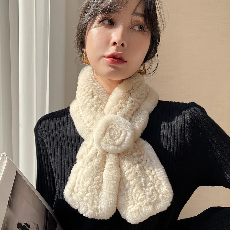 

New Winter Women's Real Rex Rabbit Fur Scarf 2021 Lady Fashion Shawls Soft Warm Autumn TZ8639