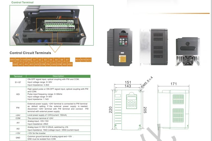 5.5KW/7.5KW однофазный инвертор Выход 3-фазный частотно-регулируемым приводом преобразователь частоты Регулируемый Скорость 220VAC 50 Гц