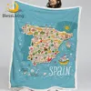 BlessLiving Map Bed Blanket Spanish Landmark Plush Blanket Tourism Blanket Travel Theme Mantas De Cama Local Customs Bedding 1