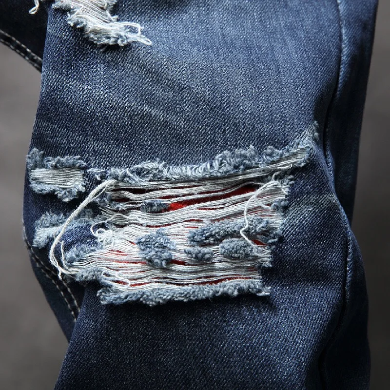 

2021 New Design Streetwear Elastic Jeans Men Punk Pants Skinny Ripped Jeans Men