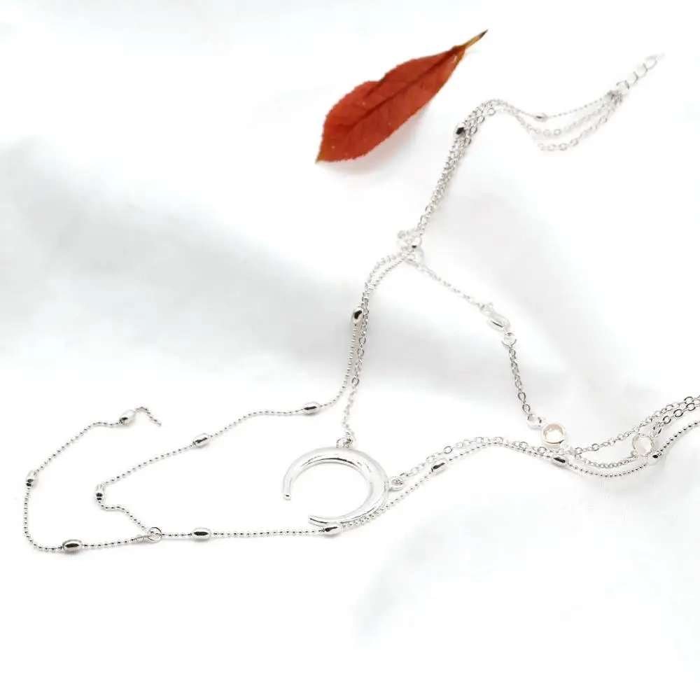 Tanggujin Женская мода Ретро луна кулон многослойное серебряное золото Ожерелье