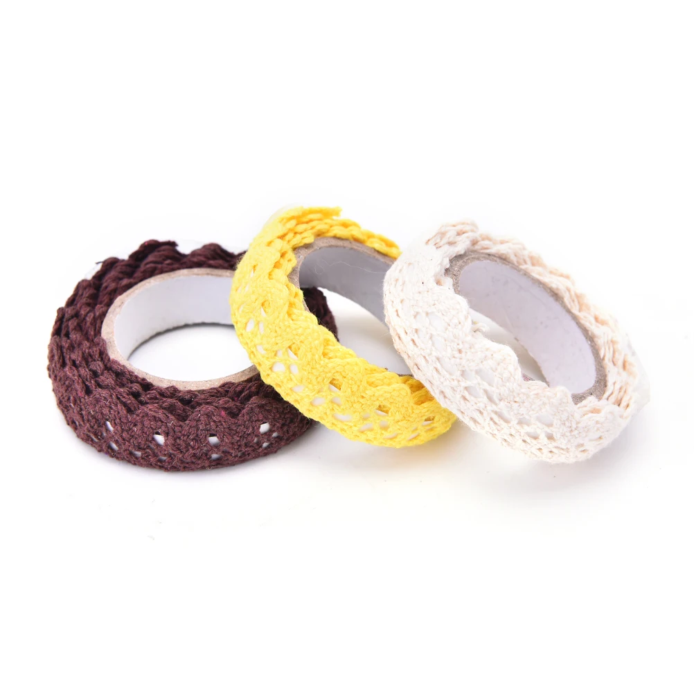 

9 Colors Cotton Lace Fabric White Crochet Lace Roll Ribbon Knit Adhesive Tape Sticker Craft Decoration Stationery Supplies 1PC