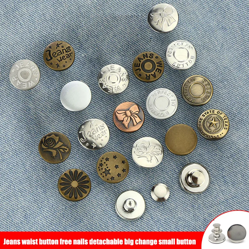 

10pcs Adjustable Retractable Jeans Button Nail Free Removable Metal Buttons For Clothing DIY Sewing Button Clothes Accessories