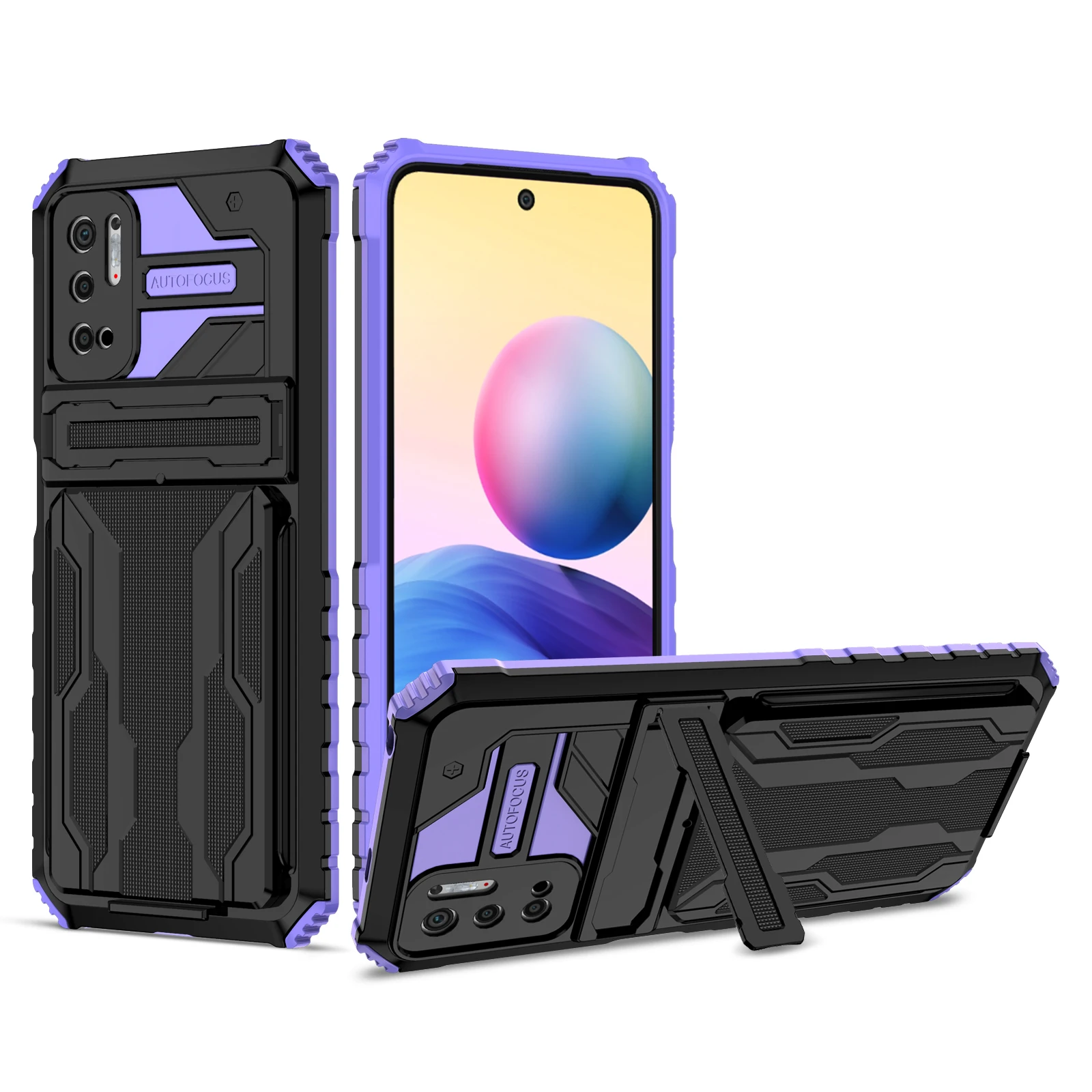 

Shockproof Card Package Phone Case For Redmi note9s 9power 10X 9promax note10 10s note10pro 5G redmi10 9 9A 9C Bracket PC Cover