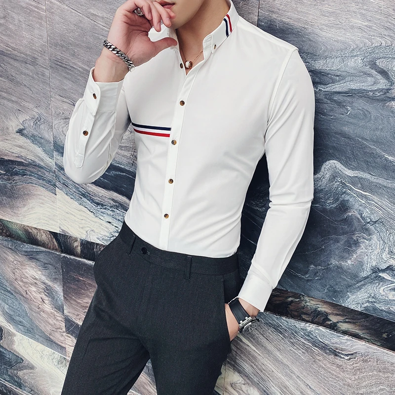 

Men's Slim Fit Shirts 2021 Spring New Solid Formal Dress Shirt Social Casual Long Sleeve Blouse Homme High Quality Men Clothig