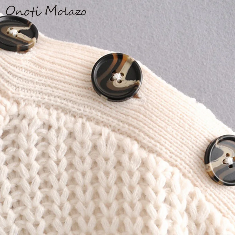 Onoti Molazo Casual Knitted Sweater Pullovers Women Striped Winter Buttons Elegant Ladies Chic Sweaters Femme 2019 New | Женская одежда