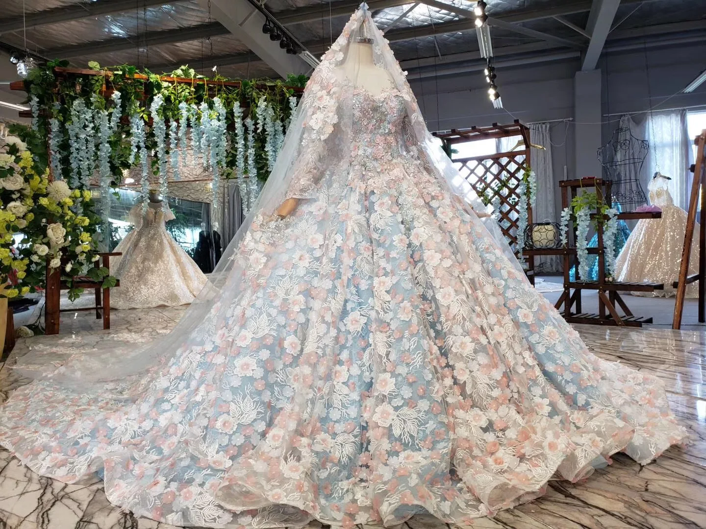 Полный 3d Цветы Кружева Бальные платья Vestido De бальное платье бисером с вуалью романтическая прозрачная аппликация для выпускного платья