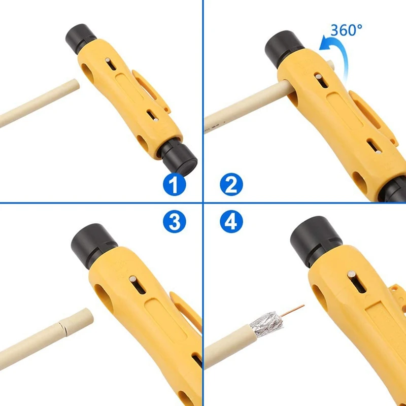 Комплект для обжима коаксиального кабеля Coax Cable Crimper с жгутом из 20 штук разъемов F RG6, двусторонним снятием изоляции для RG7/11.