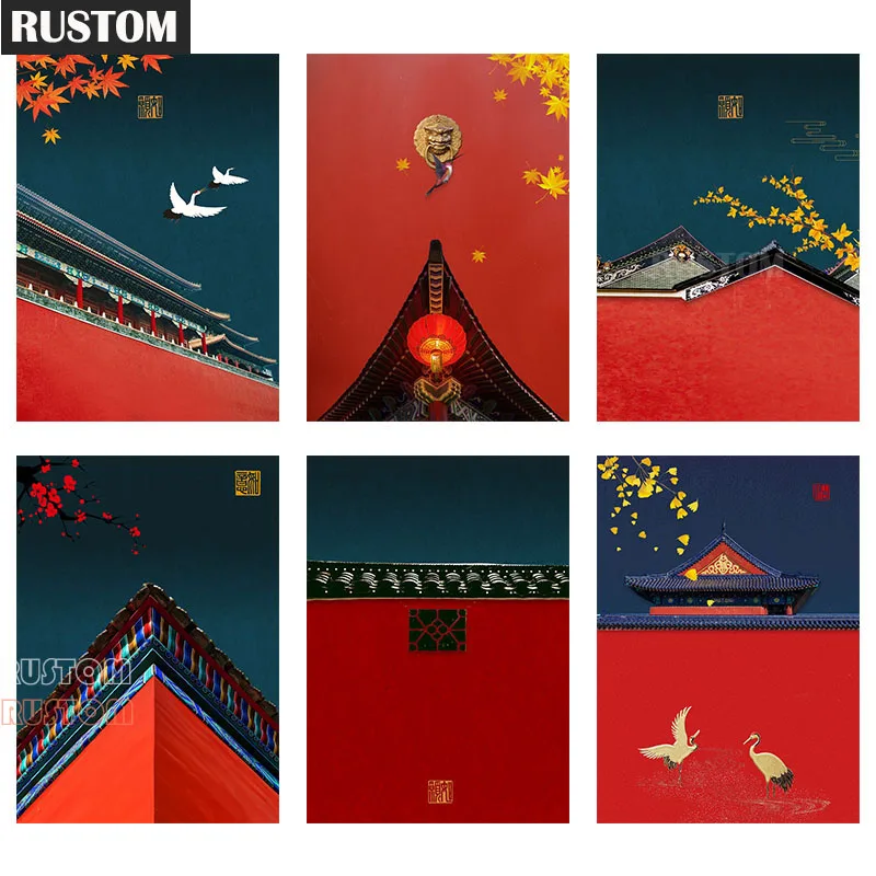 

Chinese Style Vintage Forbidden City Diamond Painting Cross Stitch Rhinestone Red Building DIY Diamond Embroidery Room Decor Rus