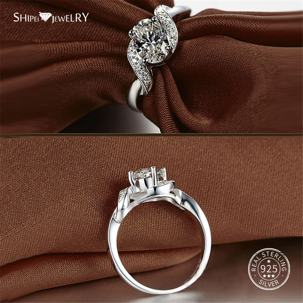 Shipei 100% 925 Sterling Silver Fine Jewelry White Gold Oval Sapphire Engagement Ring for Women Anniversary Gift | Украшения и