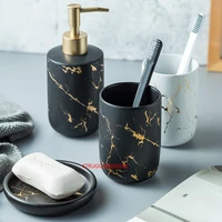 luxury ceramic bathroom accessory set marble soap dispenser pump bottle home couple mouthwash cup soap dish washing tools