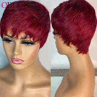 burgundy 99j pixie cut wig short bob human hair wigs full machine brazilian hair wigs for black women
