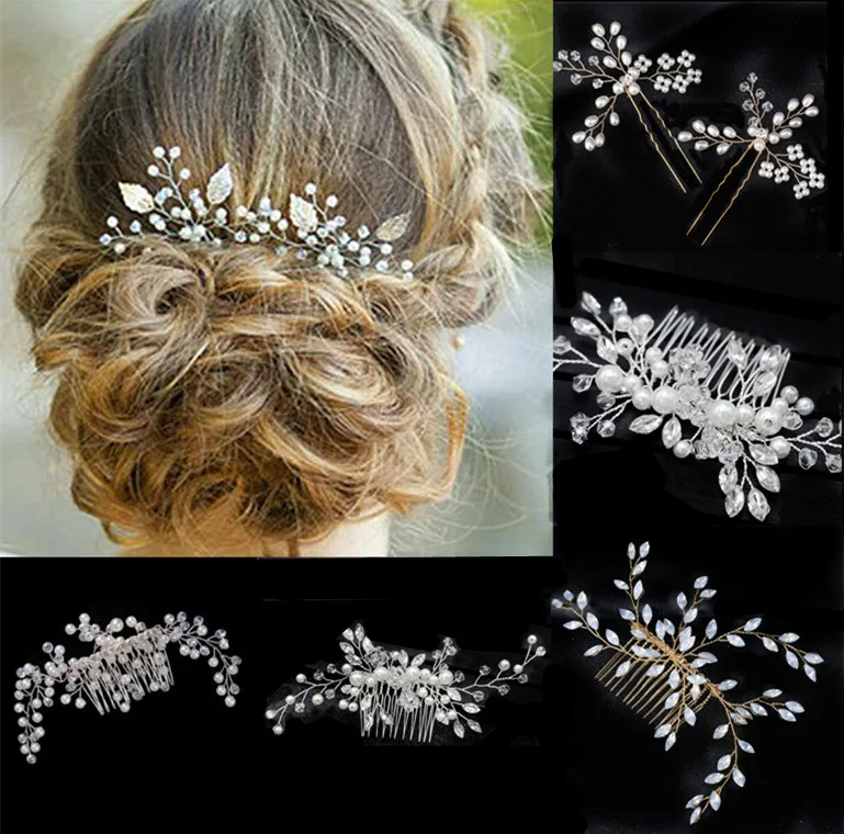 

Elegant Wedding Hair Combs Clip for Bride Crystal Rhinestones Pearls Women Hairpins Bridal Headpiece Hair Jewelry Accessories