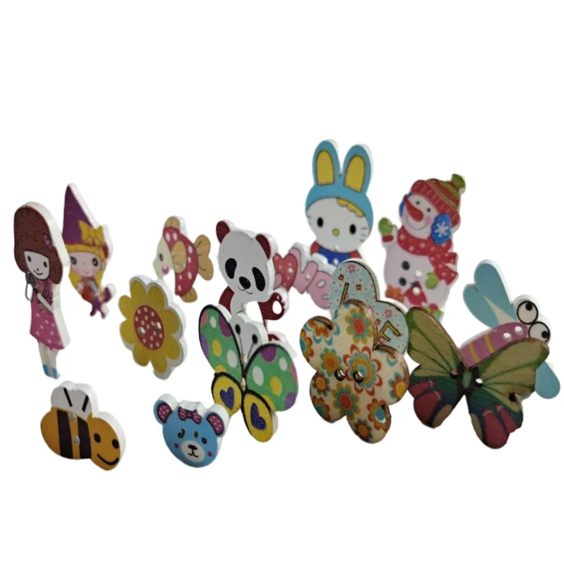 

HL 30pcs Mixed Color 16 Styles Cartoon Wood Buttons DIY Scrapbooking Accessories Sewing Crafts