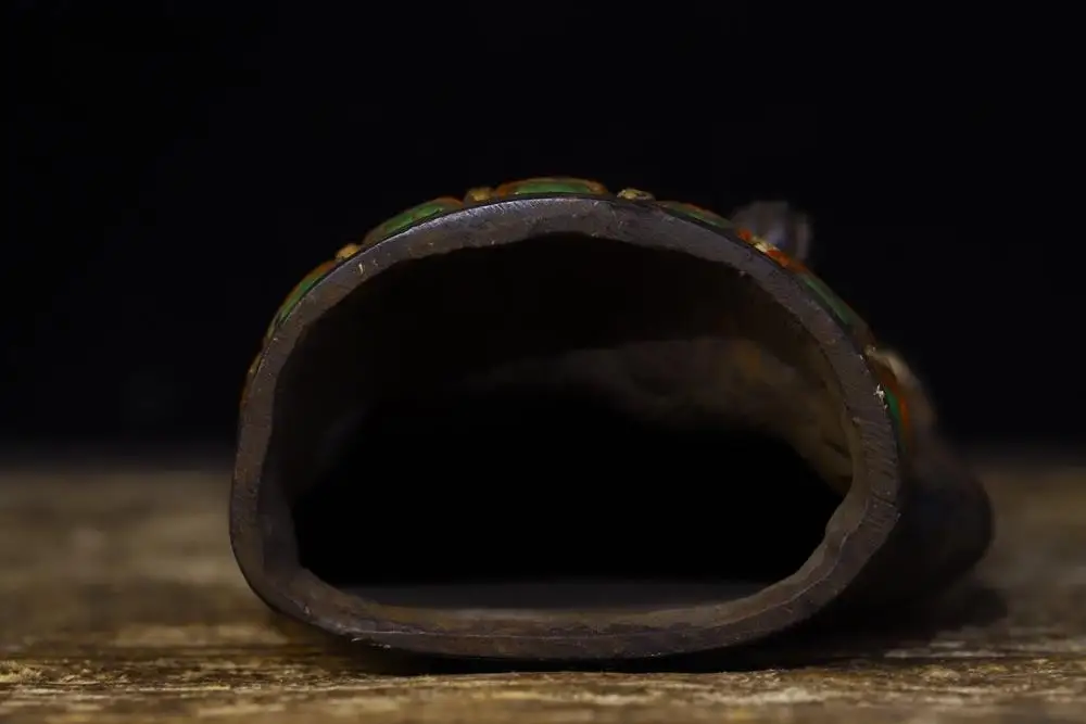 

Home Decor 6" Tibet Buddhism Temple Old Bronze Tracing Elephant Trunk God of Wealth Buddha Statue Like head Human statue