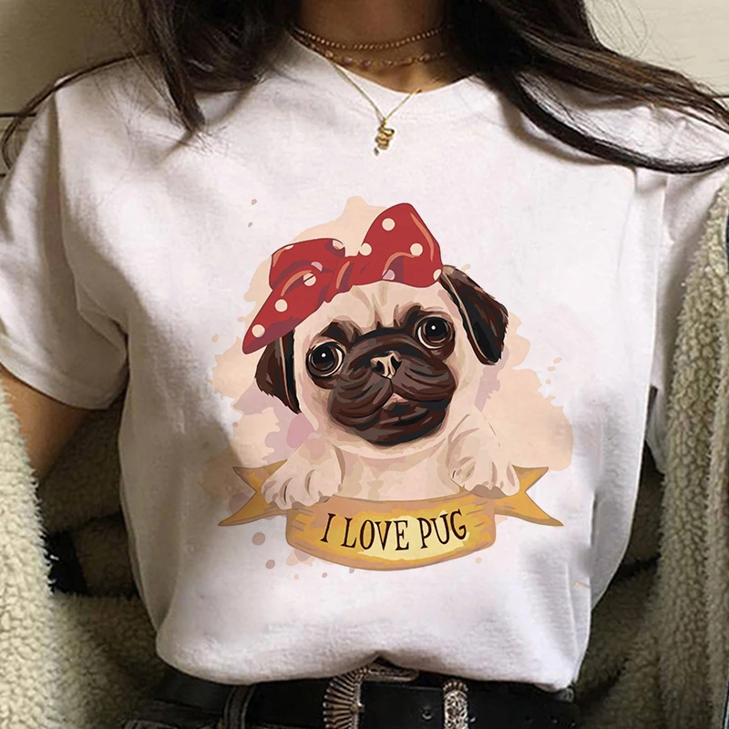 

New Summer Fashion Female T Shirt Pug Cute Graphic Print T-shirt Women Tee Harajuku Aesthetic White Tops Casual Tshirt