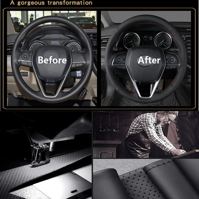 Черная крышка рулевого колеса из натуральной кожи для Toyota RAV4 2013 2018 Corolla 2014 2017 Auris
