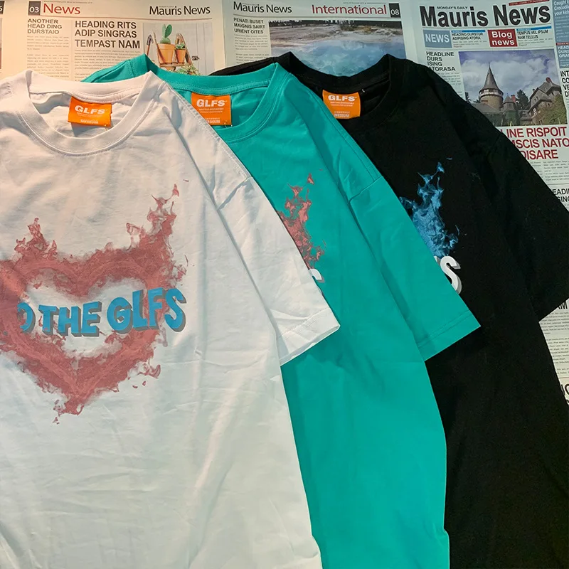 

Ladies Love Print Trend Short Sleeve T-shirt 2021 Mid-length Couple Loose Oversized Comfortable Half Sleeve Top Japanese