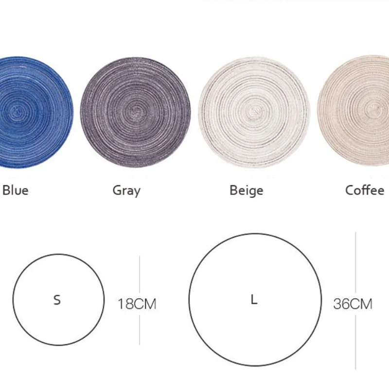 

6pcs/set Round Ramie Insulation Pad Solid Placemats Linen Non Slip Table Mats Kitchen Accessories Decoration Home Pad