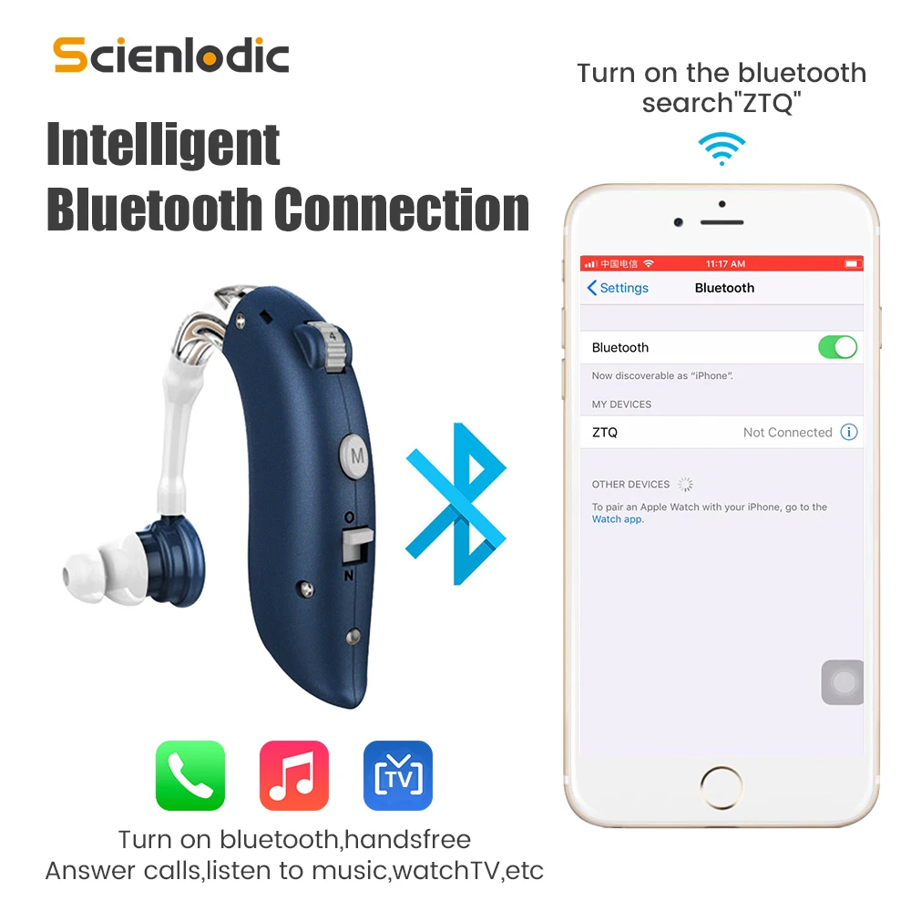 Цифровой слуховой аппарат BTE Аккумуляторный совместим с Bluetooth усилитель звука