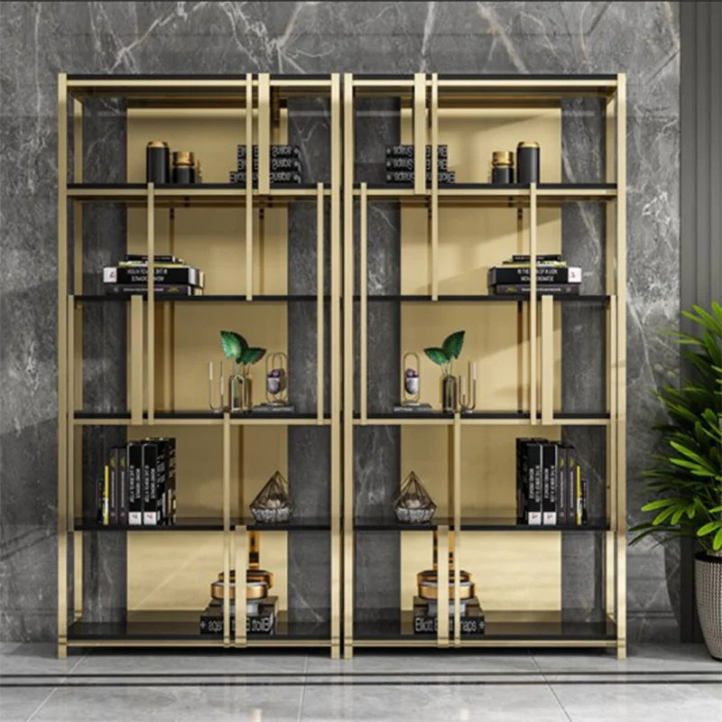 

Modern style stainless steel bookshelf floor Nordic shelf office light luxury Bogu shelf partition display stand
