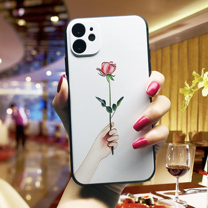 Embossed Silicone Simple Phone Case for IPhone 6 6s 7 8 Plus X XR XS Max Fashion Character Flower Personality 11 | Мобильные